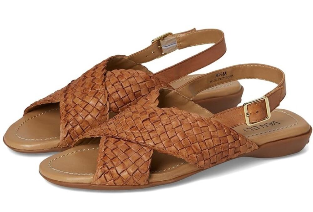 Vaneli Womens Tagus Sandals US 8 Narrow Camel Brown Burnished Woven Leather NIB